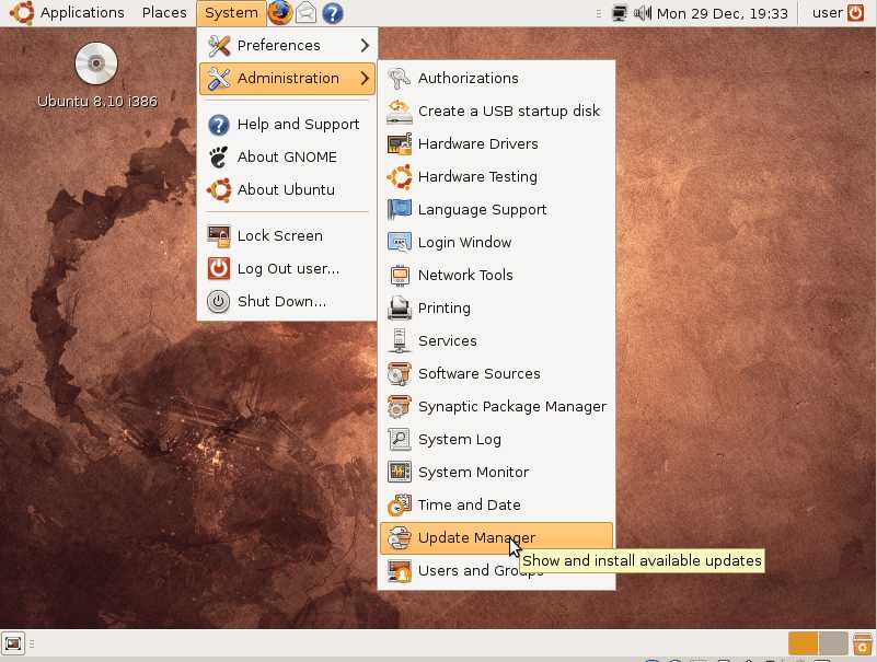 Go to System Menu then Administration to find the update manager program shortcut for Ubuntu 8.04