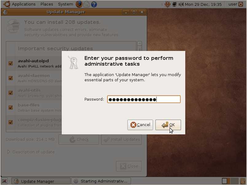 Type in your administrator password, and click the OK button